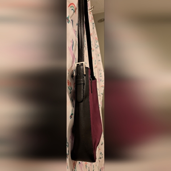 EUC Lamarthe Burgundy Cotton & Black Italian Leather Casual Shoulder Purse Bag - Picture 6 of 16